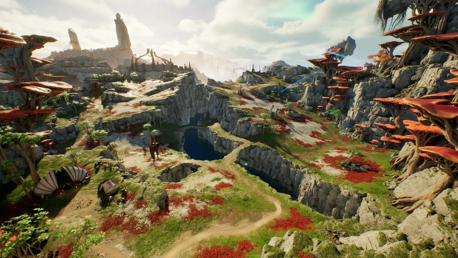 Official AION 2 screenshot of a rocky highland region seen from the air