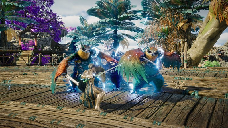 Official screenshot of a sunlit island with player characters, the first region new players explore